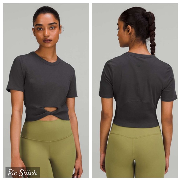 lululemon athletica Tops - NWOT Lululemon Women’s Cropped Cotton Ribbed Band T-Shirt Twist Front Grey 4